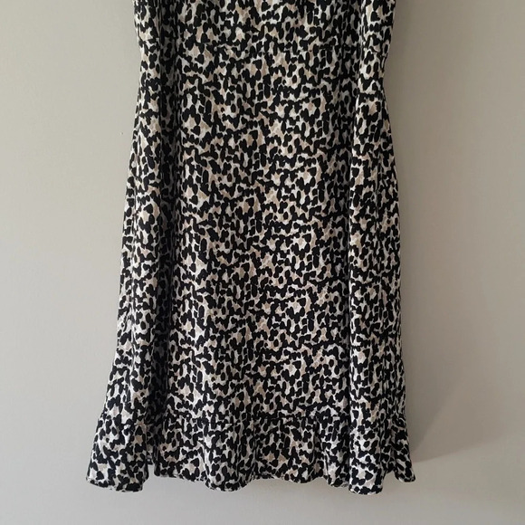 Old Navy Cami Sundress Mini Animal Print Linen Blend Black Tan White Ruffle Hem - Picture 3 of 14
